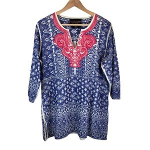 Soft Surroundings Label Noir Embroidered Blue Red Tunic